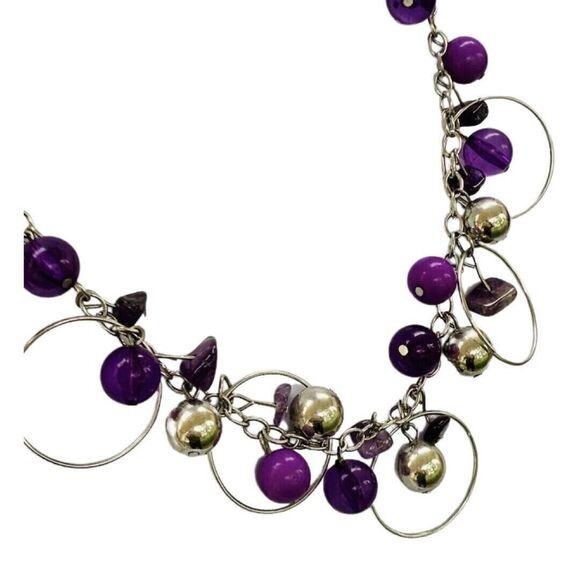 Purple Cluster Beaded Necklace 20" Circle Fashion Statement - Picture 9 of 11